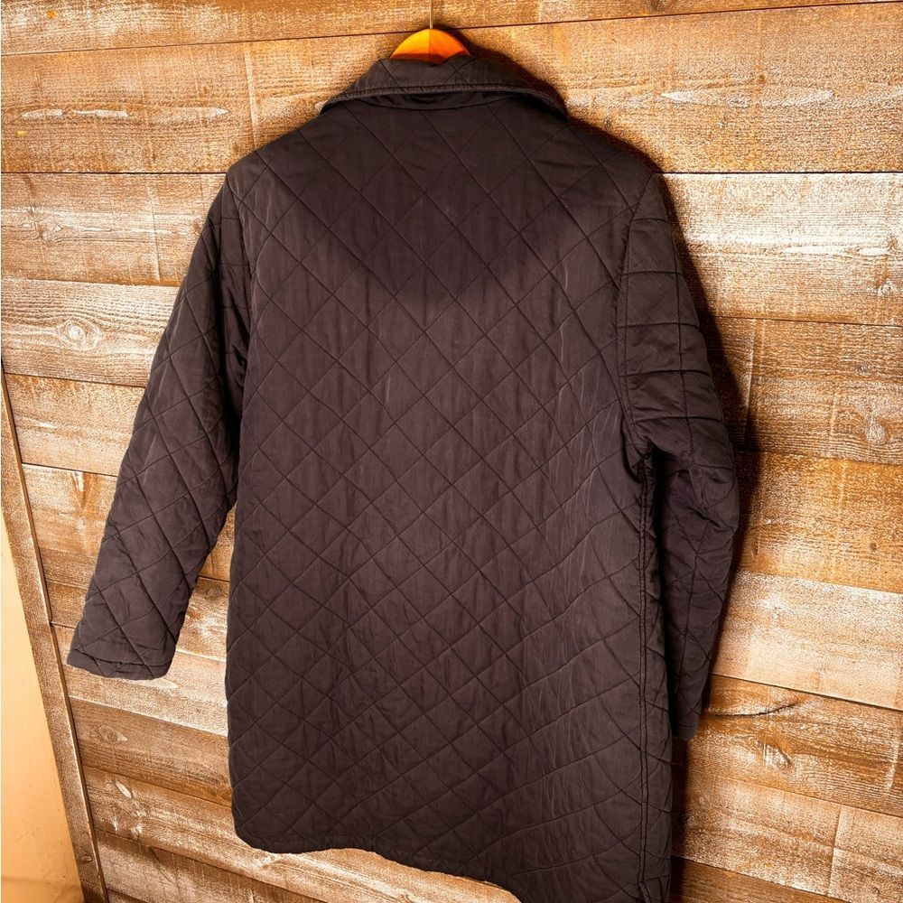 L.L. Bean large blue navy Quilted button up winter coat Jacket overcoat trench - Picture 5 of 5